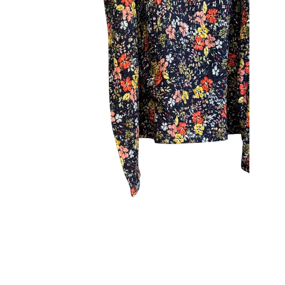 LOFT Top Women MP Navy Blue Floral Excellent Puff Sleeve Petite Blouse